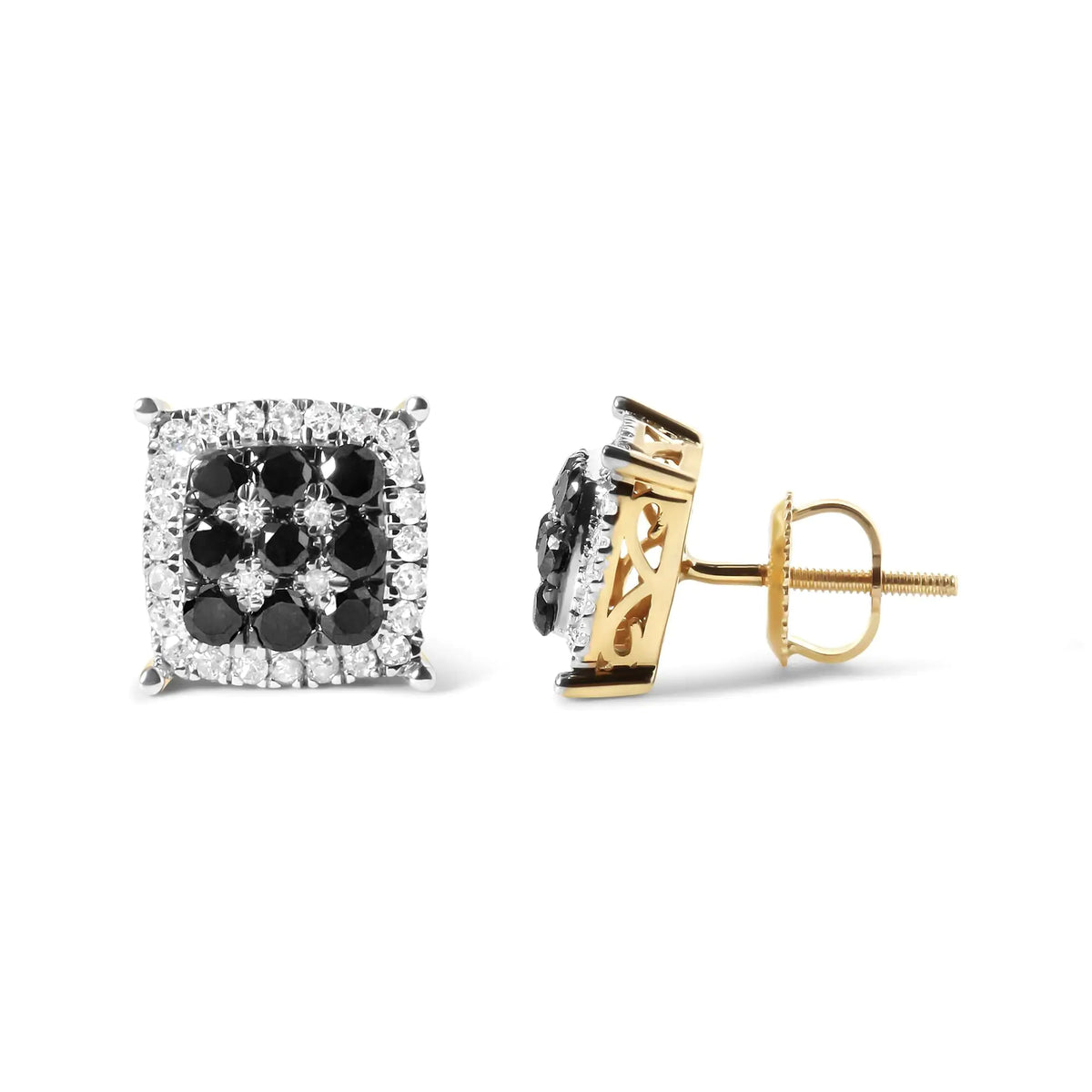 Men's 10K Yellow Gold 7/8 Cttw White and Black Treated Diamond Earring (Black / I-J Color, I2-I3 Clarity) Rieworkes