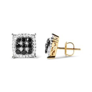 Men's 10K Yellow Gold 7/8 Cttw White and Black Treated Diamond Earring (Black / I-J Color, I2-I3 Clarity) Rieworkes