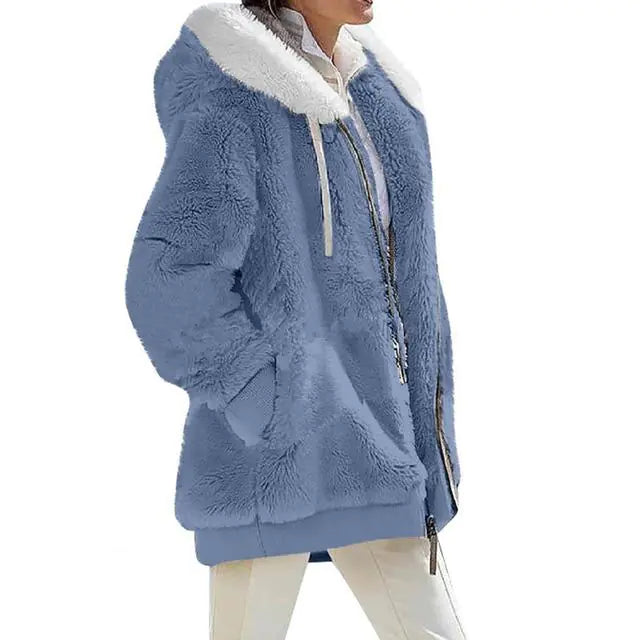 Plush Zipper Coat for Women - Plus Size, Warm and Furry with Long Sleeves Rieworkes