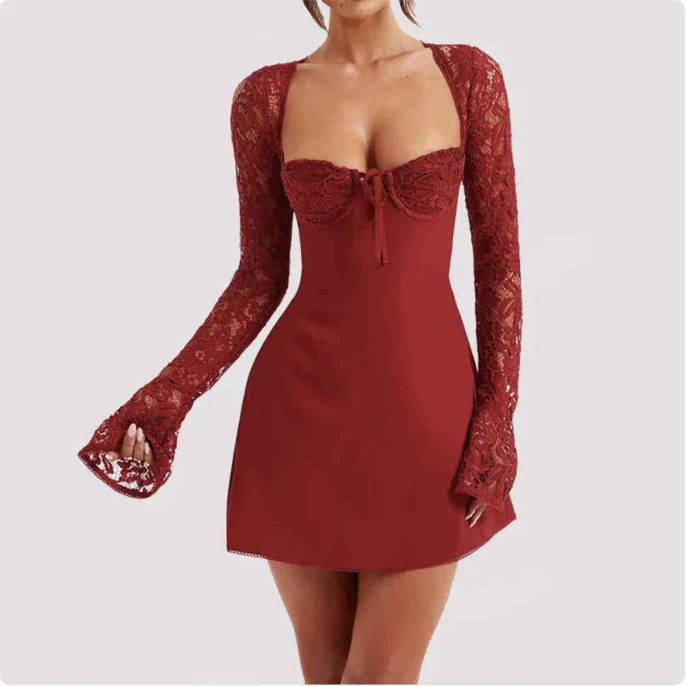 Women's Lace Corset Long Sleeve Backless Dress Rieworkes