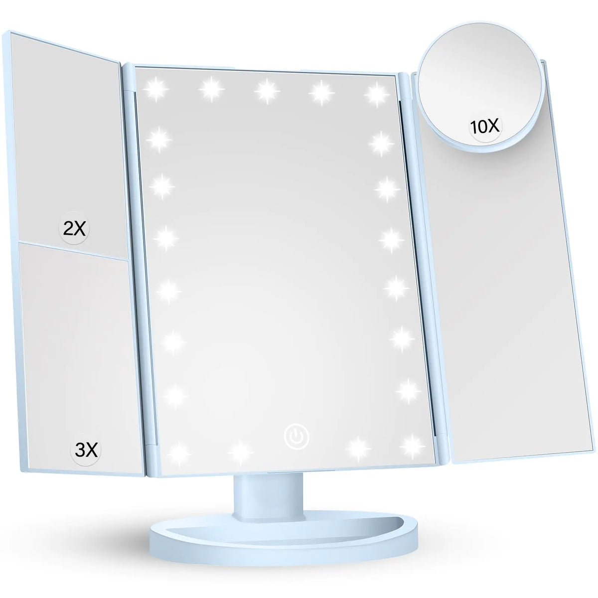 HUONUL Makeup Mirror Vanity with Lights, 2X 3X 10X Magnification, Lighted Mirror, Touch Control, Trifold Dual Power Supply, Portable LED Women Gift (Green) Green Rieworkes