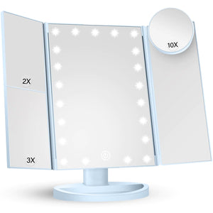 HUONUL Makeup Mirror Vanity with Lights, 2X 3X 10X Magnification, Lighted Mirror, Touch Control, Trifold Dual Power Supply, Portable LED Women Gift (Green) Green Rieworkes