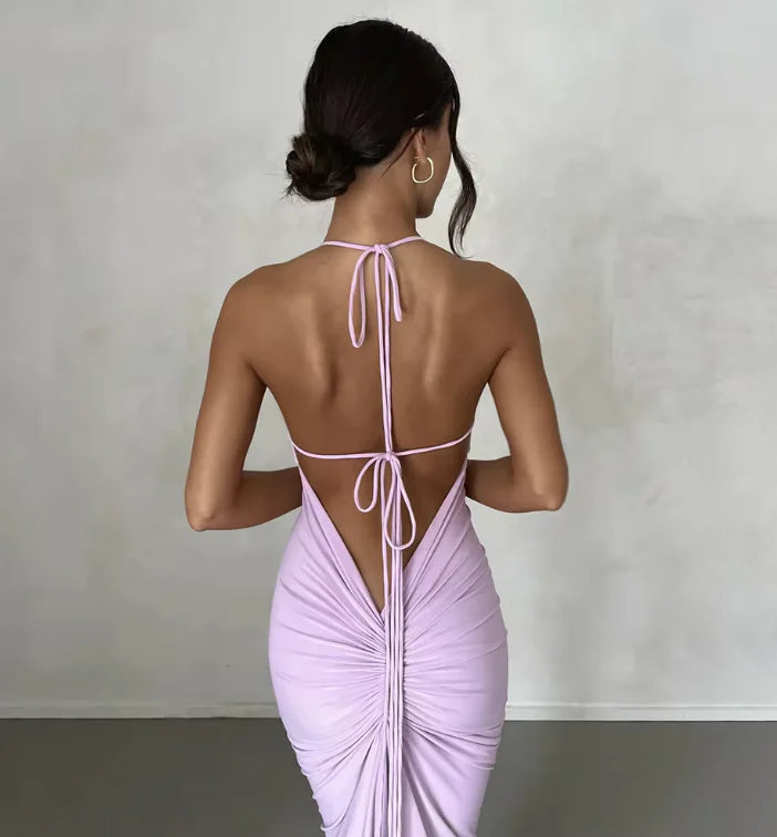 Elegant Backless Spaghetti Strap Maxi Dress - Sexy Ruched Summer Party Outfit for Women Rieworkes