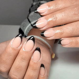 EternalClassic Black French Tip Press on Nails Short Almond Fake Nails with Glue Almond Press on Nails Medium Glossy Acrylic Nails Press ons Full Cover Glue on Nails for Women Girls Mimarta