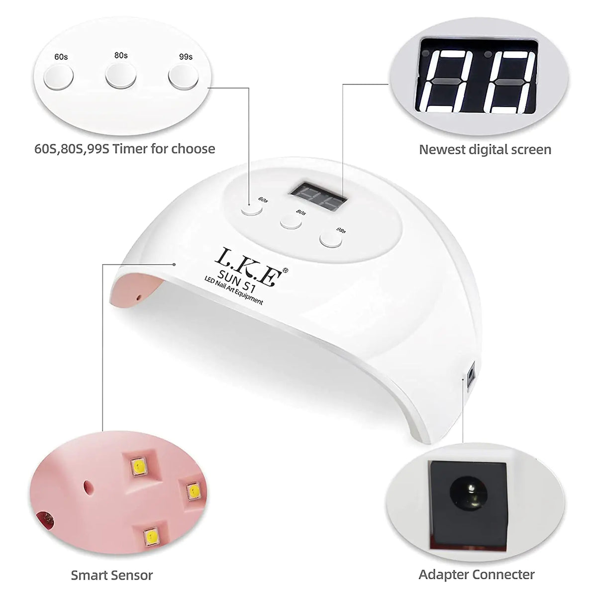 LKE UV LED Nail Lamp, Nail Dryer 72W Gel Nail Polish Curing Lamp UV Nail Lamp LED Nail Lamp for Gel Nail Polish Kit Nail Light Nail Art Accessories White (White) Rieworkes