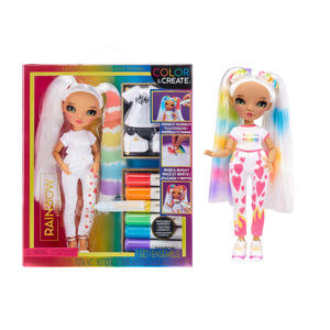 Rainbow High Color & Create Fashion DIY Doll with Washable Rainbow Markers Green Eyes Straight Hair in 2 Pig Tails Bonus Top & Shoes. Color Create Play Rinse and Repeat. Creative 4-12+ Mimarta
