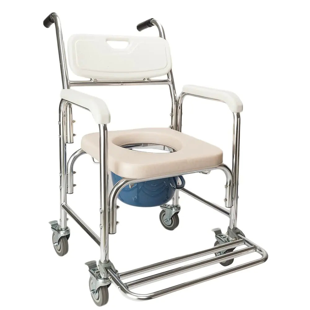 Winado Bedside Commode Chair 4 in 1 Toilet Rolling Transport Chair with Arms & 4 Brakes Shower Wheelchair for Adults Senior Elderly Handicap Disabled (White+ O Shape Cushion) Mimarta