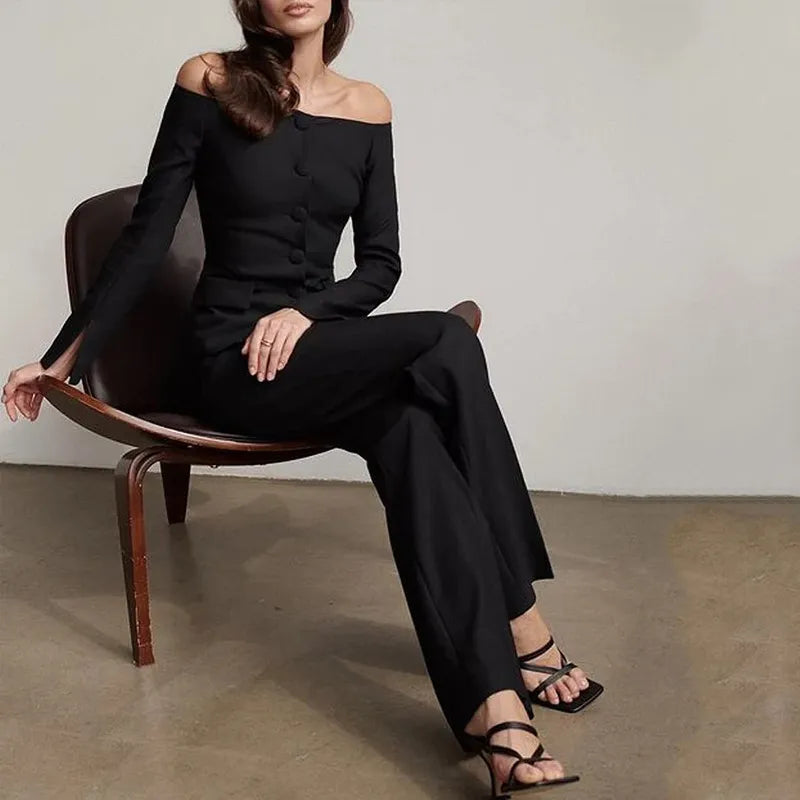 Women's Fashion Elegant Solid Color Long Sleeved Pants Set Mimarta