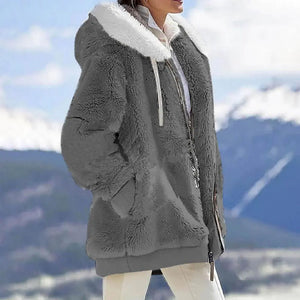 Plush Zipper Coat for Women - Plus Size, Warm and Furry with Long Sleeves Rieworkes
