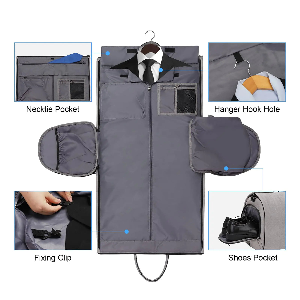 Convertible Garment Bag with Toiletry Bag, Modoker Carry on Garment Duffel Bag for Men Women - 2 in 1 Hanging Suitcase Suit Travel Bags, Light Grey Rieworkes