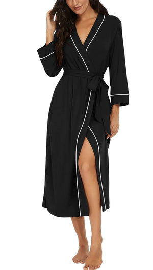 PrinStory Womens Robe Long Kint Bathrobe Lightweight Soft Robes Ladies Bath Robe Black-XL Mimarta