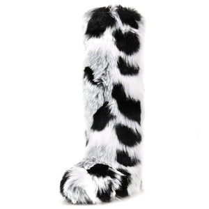 ZVC Womens Faux Fur Boots Comfortable Furry Snow Boots Fluffy Winter Boots Warm Fuzzy Outdoor Knee-High Boots Indoor Flat Shoes Mimarta