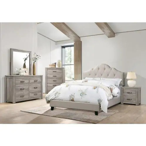 Contemporary 1pc Queen Size Bed Adjustable HB Light Brown Polyfiber Tufted Upholstered Wooden Bedframe Bedroom Furniture Rieworkes
