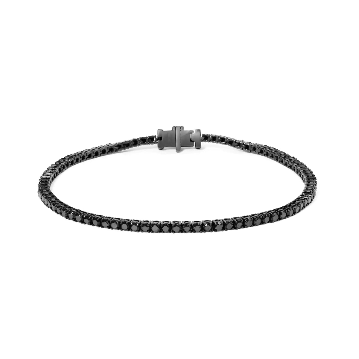 Black Rhodium Plated .925 Sterling Silver 5.00 Cttw Black Diamond Tennis Bracelet  (Black Color, I2-I3 Clarity) - 8.5 Inches Rieworkes