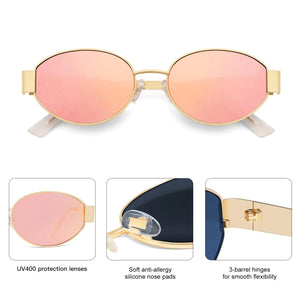 SOJOS Retro Oval Sunglasses for Women Men Trendy Sun Glasses Classic Shades UV400 Protection SJ1217 Gold/Grey Rieworkes