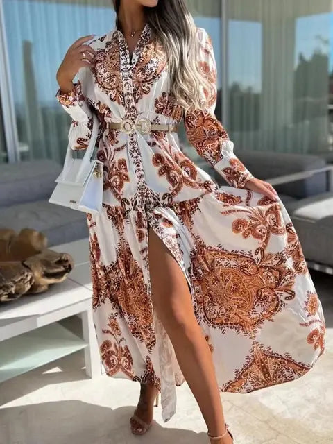 Elegant V Neck Office Long Shirt Dress Rieworkes