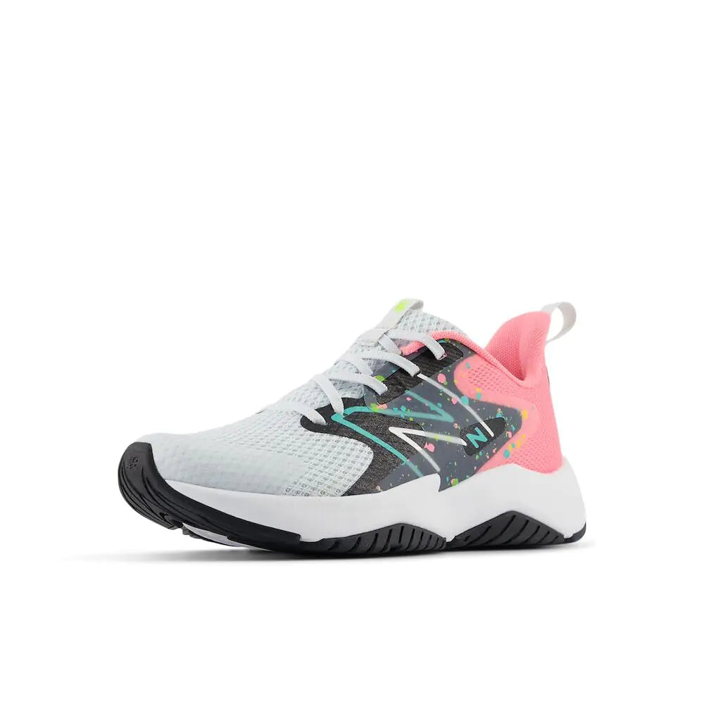 New Balance unisex-child Rave Run V2 Lace-up 12 Little Kid Quartz Grey/Ultra Pink/Cyber Jade Rieworkes