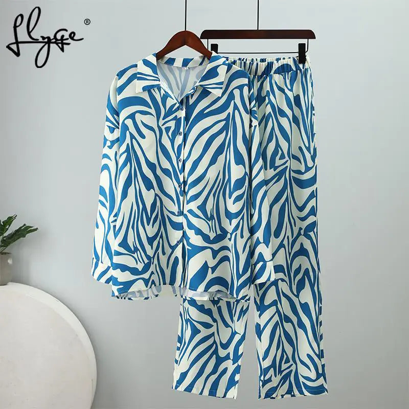 Loose Stripe Pants Set Elegant Long Sleeve Top Rieworkes