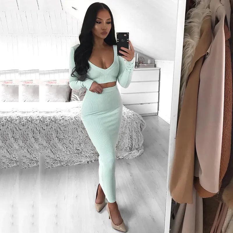 New Women's Cotton Long Sleeve Dress Set for Fall/Winter Mimarta