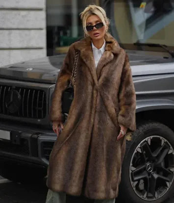 Women's Winter Warm Long Imitation Mink Coat Mimarta