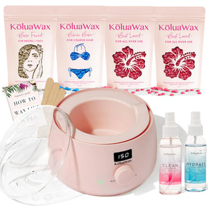 KoluaWax Premium Waxing Kit for Women - Hot Melt Wax Warmer for Hair Removal, Eyebrow, Bikini, Legs, Face, Brazilian Wax & More - Machine + 4-Pack Hard Wax Beads + Accessories, Blush Rieworkes
