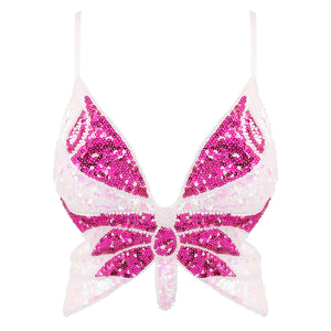 Mocure Womens Sparkly Butterfly Sequin Crop Tops Sexy Trendy Sleeveless Cute Butterfly Halter Tops Rave Wrap Tube Vest Top for Belly Dance Costume Outfits Mimarta
