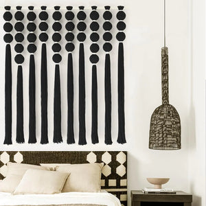 IOWER Large Macrame Wall Hanging Black Macrame Wall Decor Sphericity Cotton Textile Wall Hanging Boho Wall Decor Art Fiber Yarn Art Handmade 39" Wx39 L Mimarta