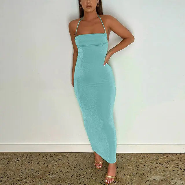 Open Back Slim Cami Strap Long Dresses Rieworkes