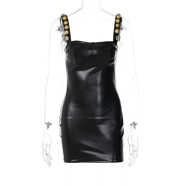 Elegant Sleeveless PU Leather Mini Dress Rieworkes