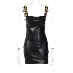 Elegant Sleeveless PU Leather Mini Dress Rieworkes