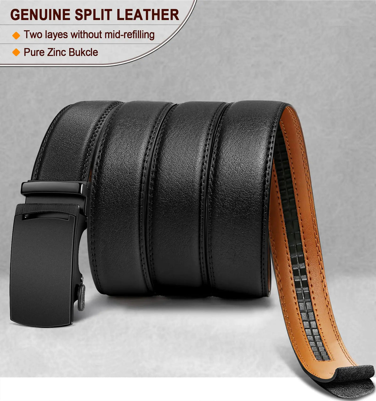 BULLIANT Men's Belt,Slide Ratchet Belt For Gift Men Dress Pant Shirt Oxfords,Trim To Fit Black847 44"-52"Waist Adjustable Rieworkes