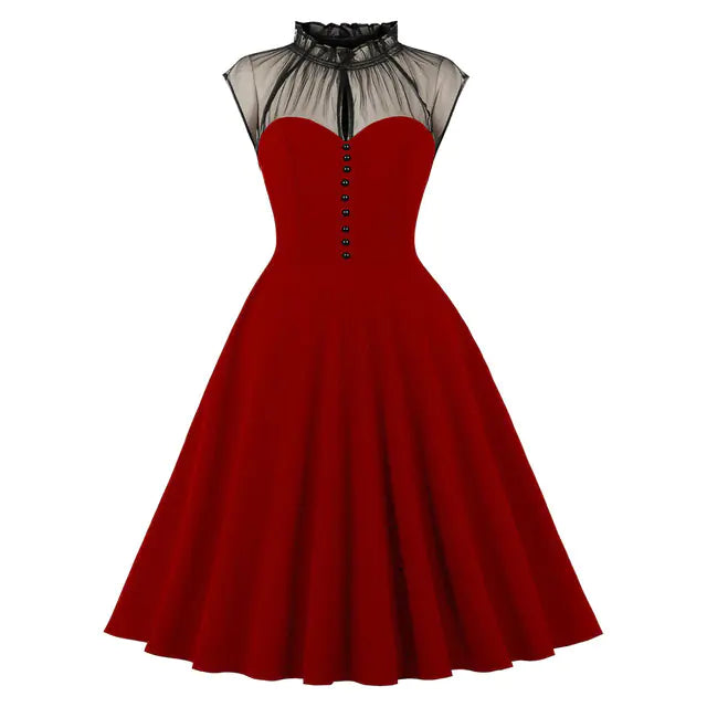 Elegant 1950s Embroidered Mesh Retro Party Dress Mimarta