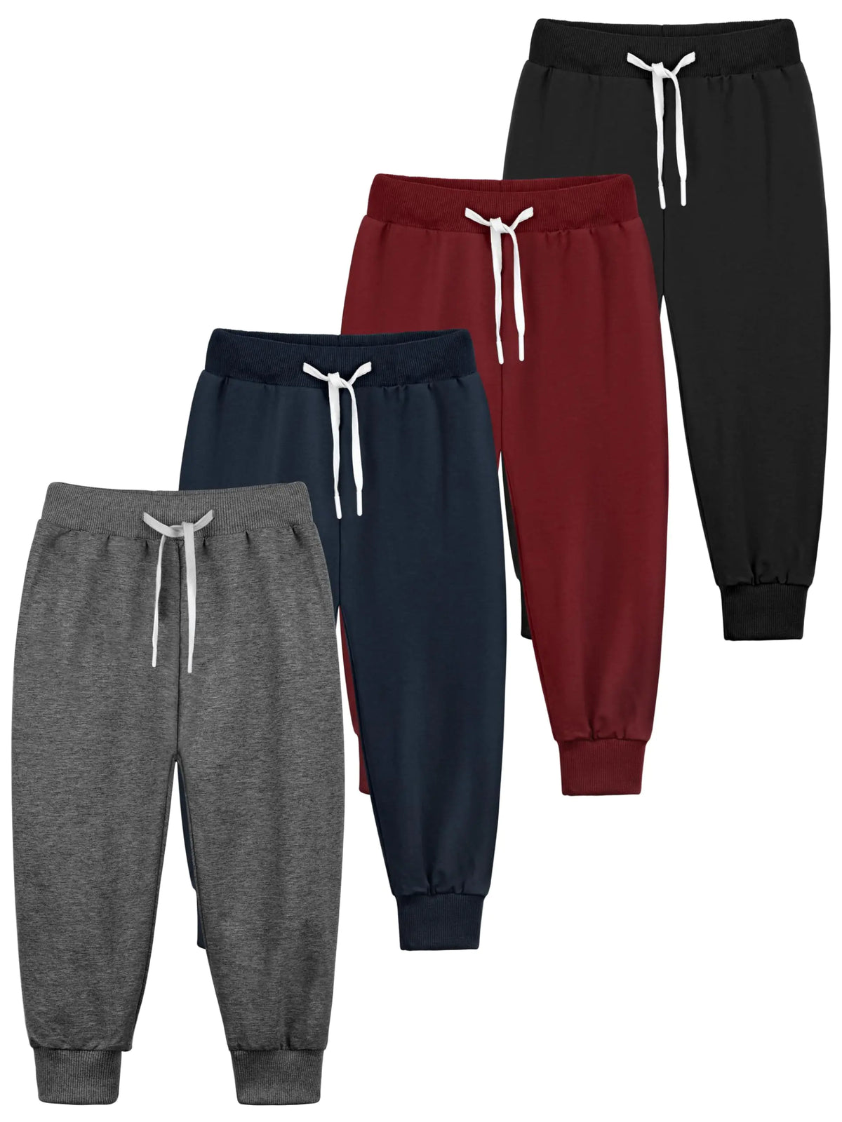 Resinta 4 Pack Toddler and Boys Joggers Sweatpants Kids Pull-On Active Athletic Pants with Drawstring Elastic Waistband 5T Black, Dark Gray, Navy Blue, Burgundy Rieworkes