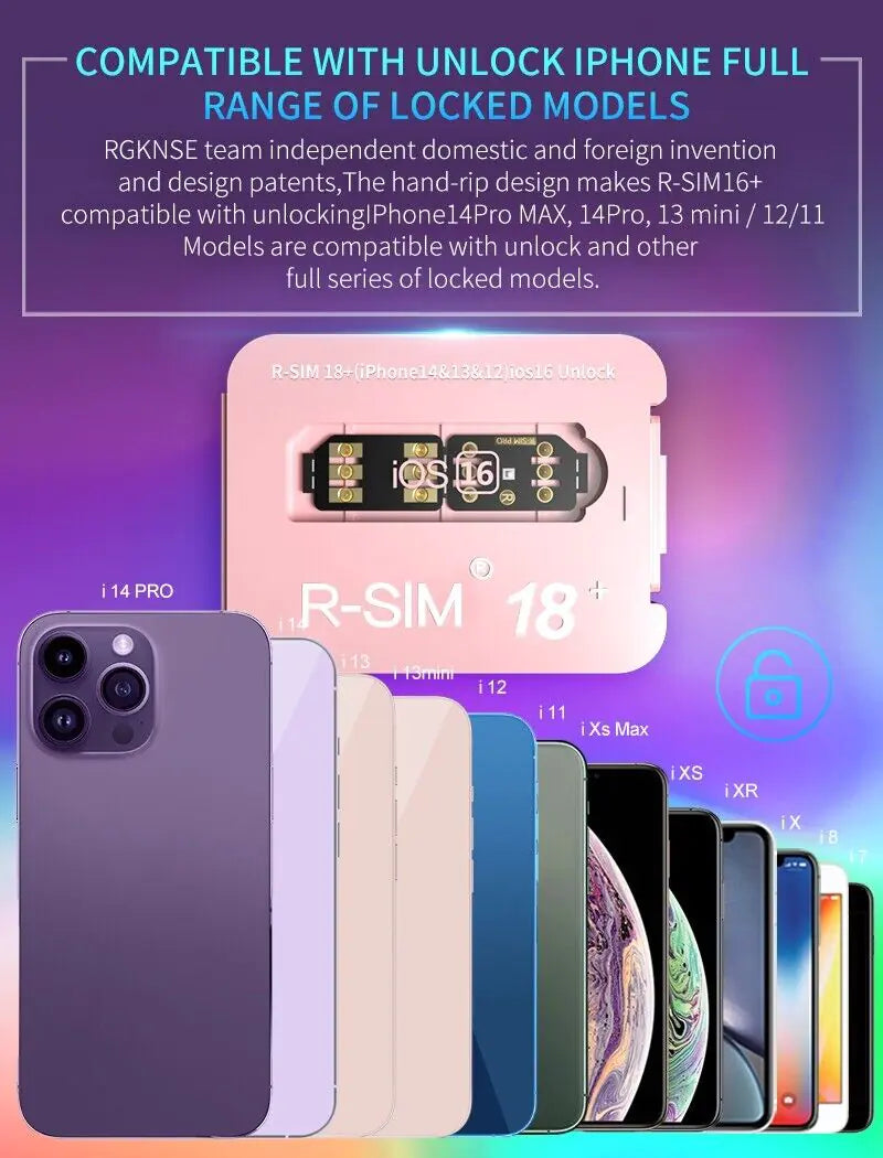 R-SIM18+ RSIM 18+ Nano Unlock Card For iPhone 14 Plus 13 12 11 Pro Max XR iOS 16 Rieworkes