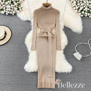 Turtleneck Sexy Wrap Hips Knitted Dresses Rieworkes