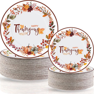 Havawish 120 Pcs Thanksgiving Fall Paper Plates 7 Inch and 9 Inch Autumn Harvest Disposable Dinner Paper Goods Fall Leaf Pumpkin Dinnerware Thanksgiving Party Supplies(Basic ColorHappy Thanksgiving) Mimarta