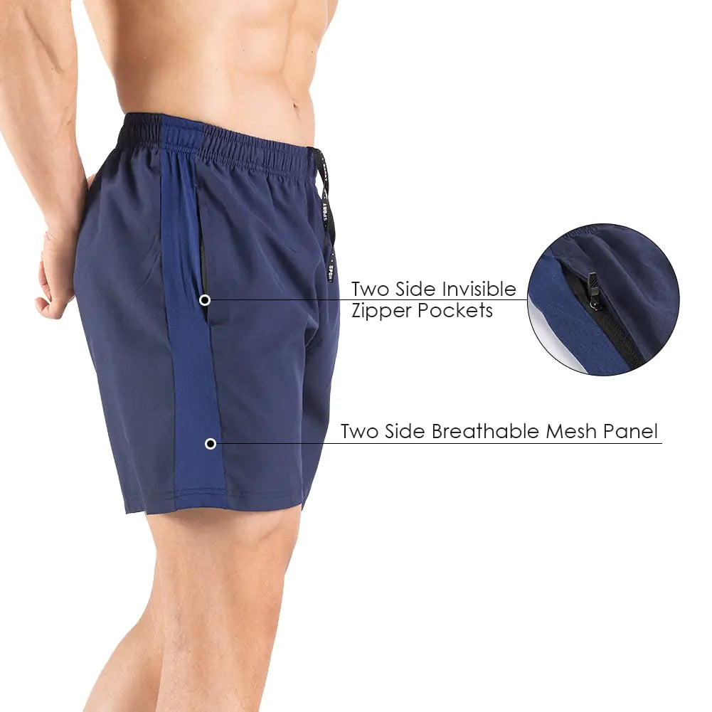 Men's 5" Running Shorts 2 Pack Quick Dry Athletic Workout Gym Shorts with Zipper Pockets Medium Navy/Green Rieworkes