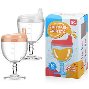 Lallisa 2 Pack Baby Wine Sippy Cup Spill Resistant Wine Glass Sippy Cup for Toddlers Stemware Design Baby Bottle Wine Glass Plastic Goblet Cup with Lid for Kids Daily Birthday Party (Pink White) Mimarta