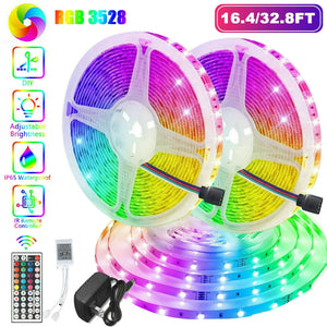 32FT LED SMD Strip Light Flexible 3528 RGB Remote Fairy Lights Room TV Party Bar Rieworkes