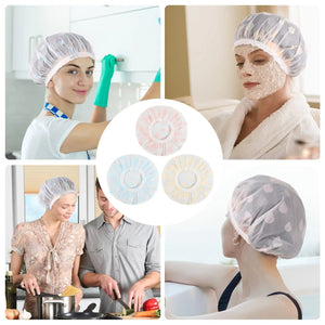 Waterproof Shower Caps, 3 Pcs Plastic Reusable Shower Caps Elastic Band Bath Caps for Women Ladies Spa Salon F Rieworkes