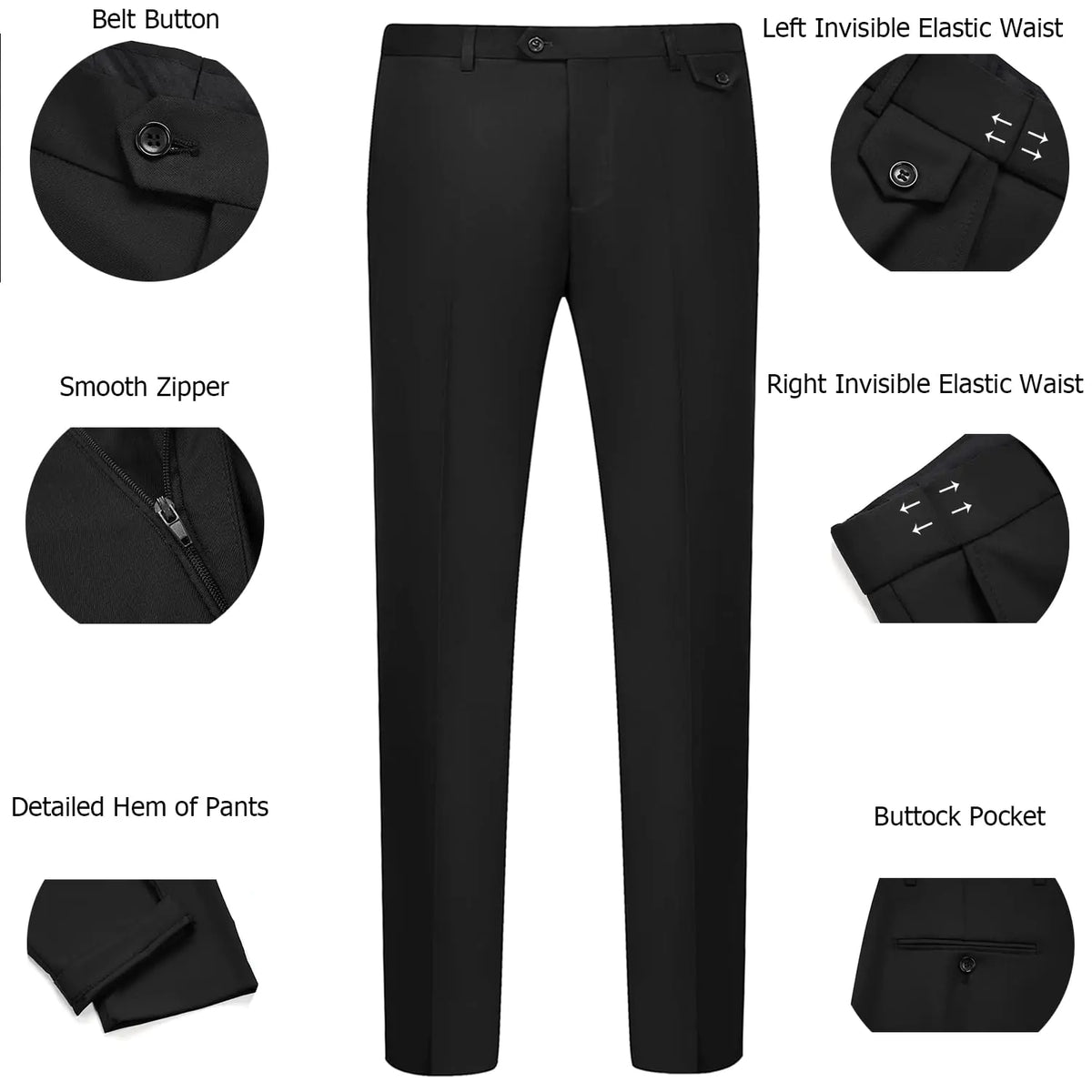 WULFUL Men's 3 Piece Slim Fit Suit Set Two Button Blazer Jacket Vest Pants Tuxedo Set for Party, Wedding and Business Medium Black-0371 Rieworkes