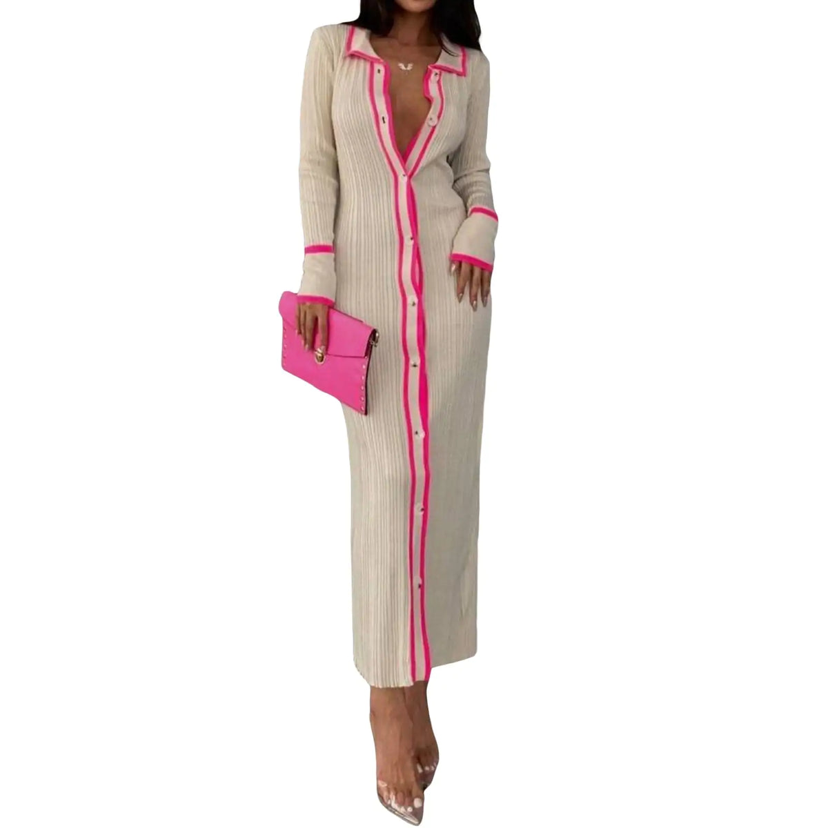 Stripe Lapel Dress Rieworkes