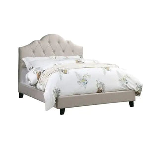 Contemporary 1pc Queen Size Bed Adjustable HB Light Brown Polyfiber Tufted Upholstered Wooden Bedframe Bedroom Furniture Rieworkes