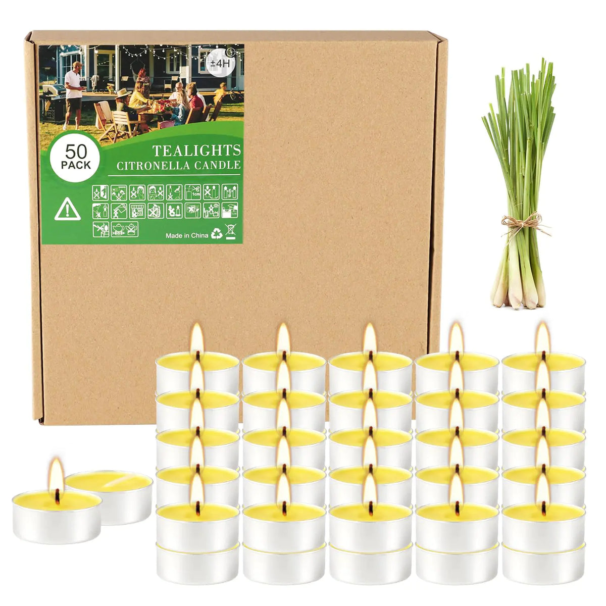 Yellow Tea Lights Candle Bulk 4 Hours Dripless Smokeless Citronella Candles for Home Garden Patio Yard Balcony Backyard - 50 Pack Mimarta