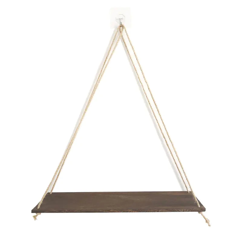 Wall-Mounted Wooden Shelf with Decorative Rope Planter Mimarta