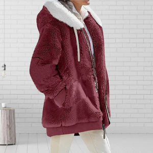 Plush Zipper Coat for Women - Plus Size, Warm and Furry with Long Sleeves Rieworkes