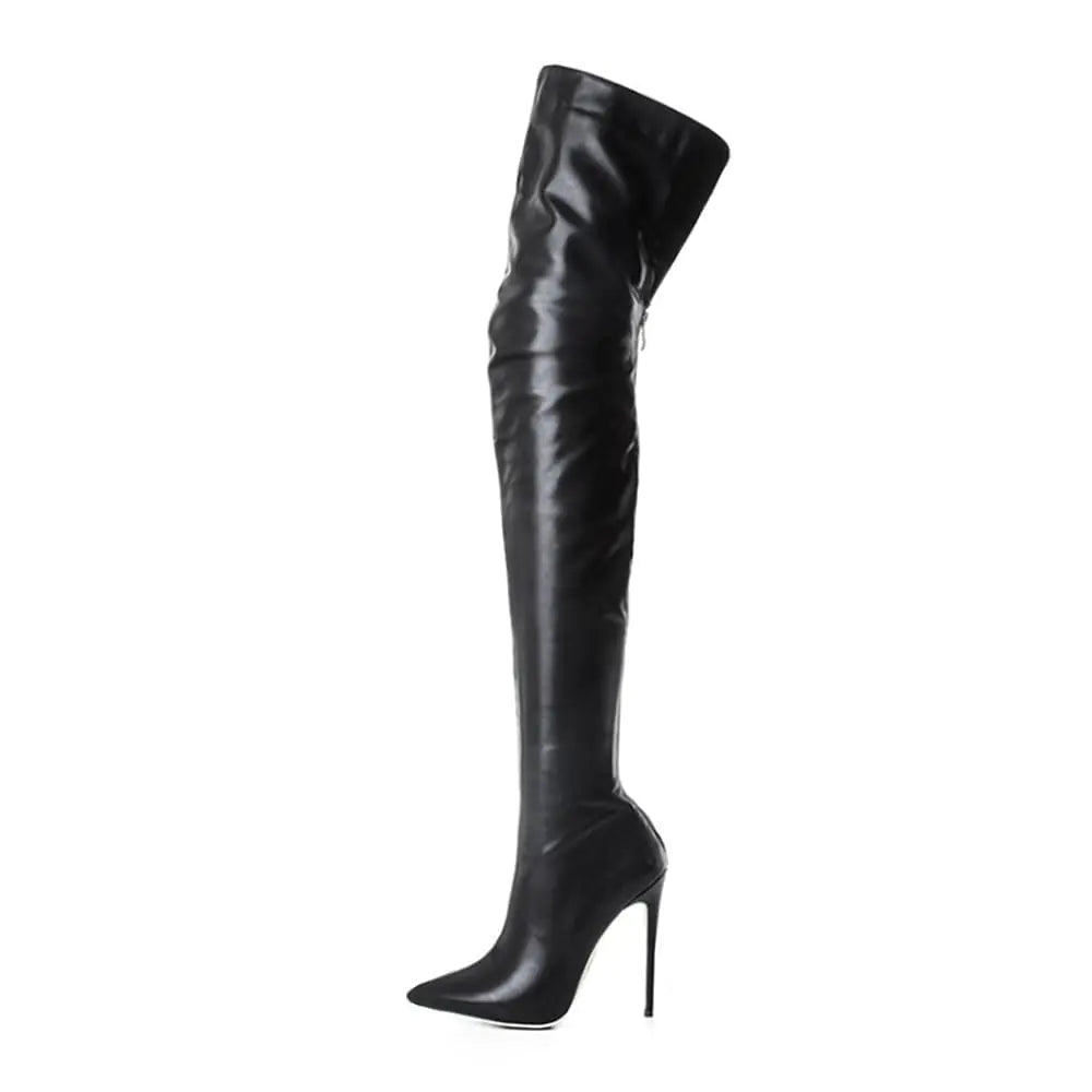 YING LAN Over the Knee High Boots for Women Sexy Zipper Pointed Toe High Heel Faux Leather Surgical Stretch Riding Thigh High Boots Black Size 4.5 Mimarta