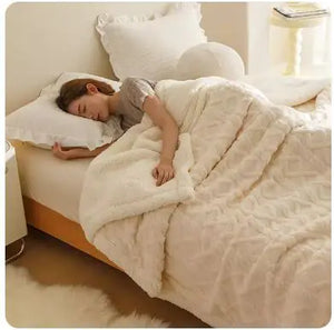 Warm Wool Coral Fleece Throw Blanket Rieworkes