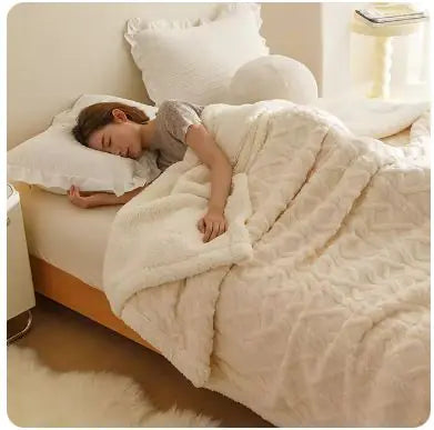 Warm Wool Coral Fleece Throw Blanket Rieworkes