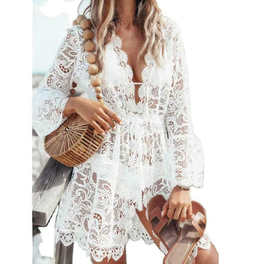 Lace Bathing Suit Cover Up Boho Beach Women Maxi Bikini Sundress Dress Summer US Rieworkes